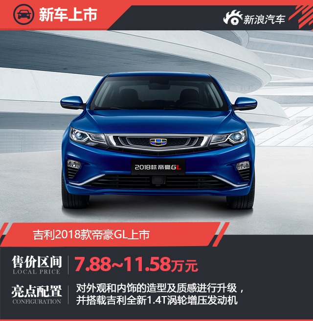 Geely's 2018 Emgrand GL officially went on sale for 788-115,800 yuan.